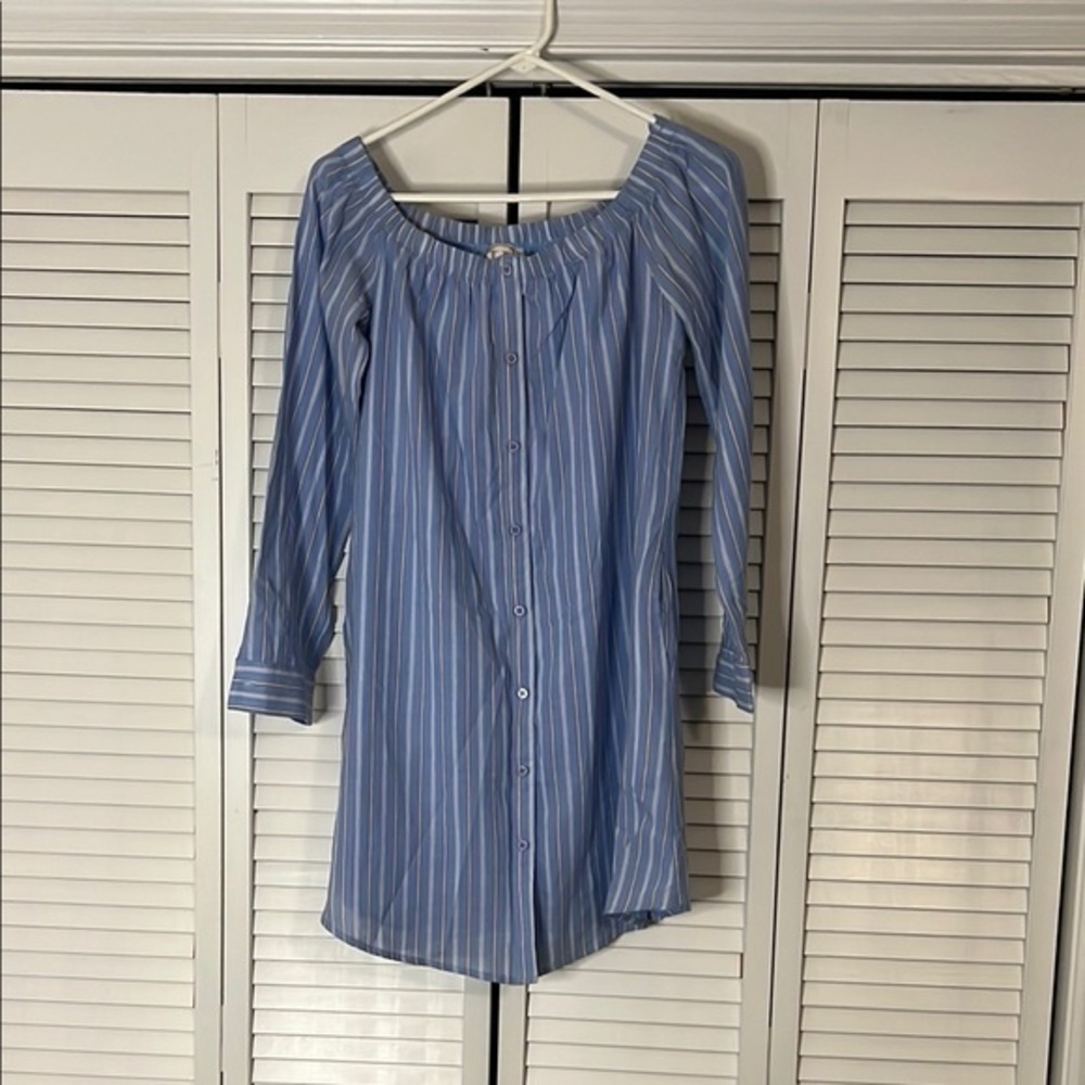 Blue and White Smocked Tunic with Relaxed Fit